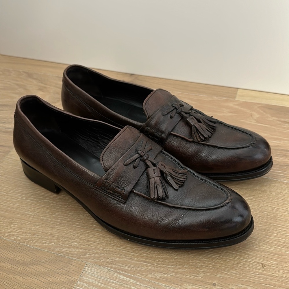 Suitsupply Brown Italian Leather Tassle Loafers Dress Shoes Size 10.5 Luxury